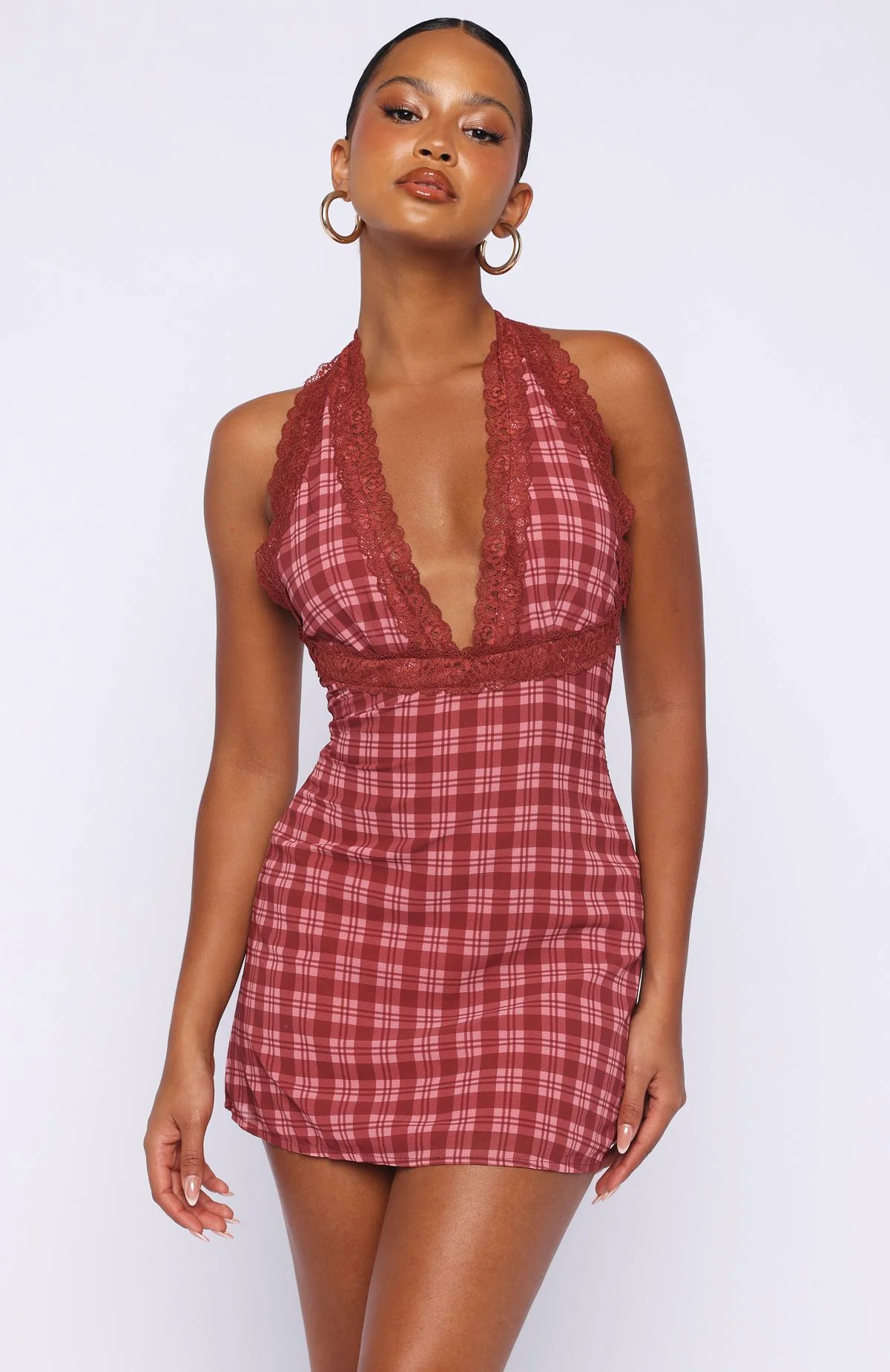 A Girl's Girl Mini Dress Berry Plaid - Image 3