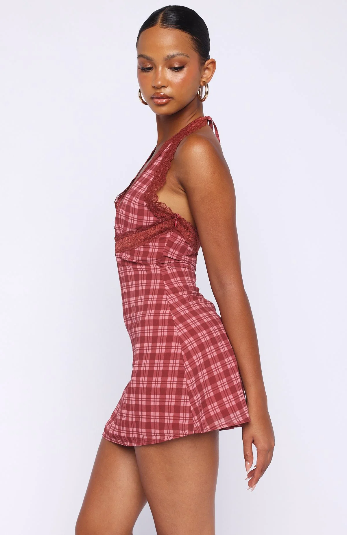 A Girl's Girl Mini Dress Berry Plaid - Image 4
