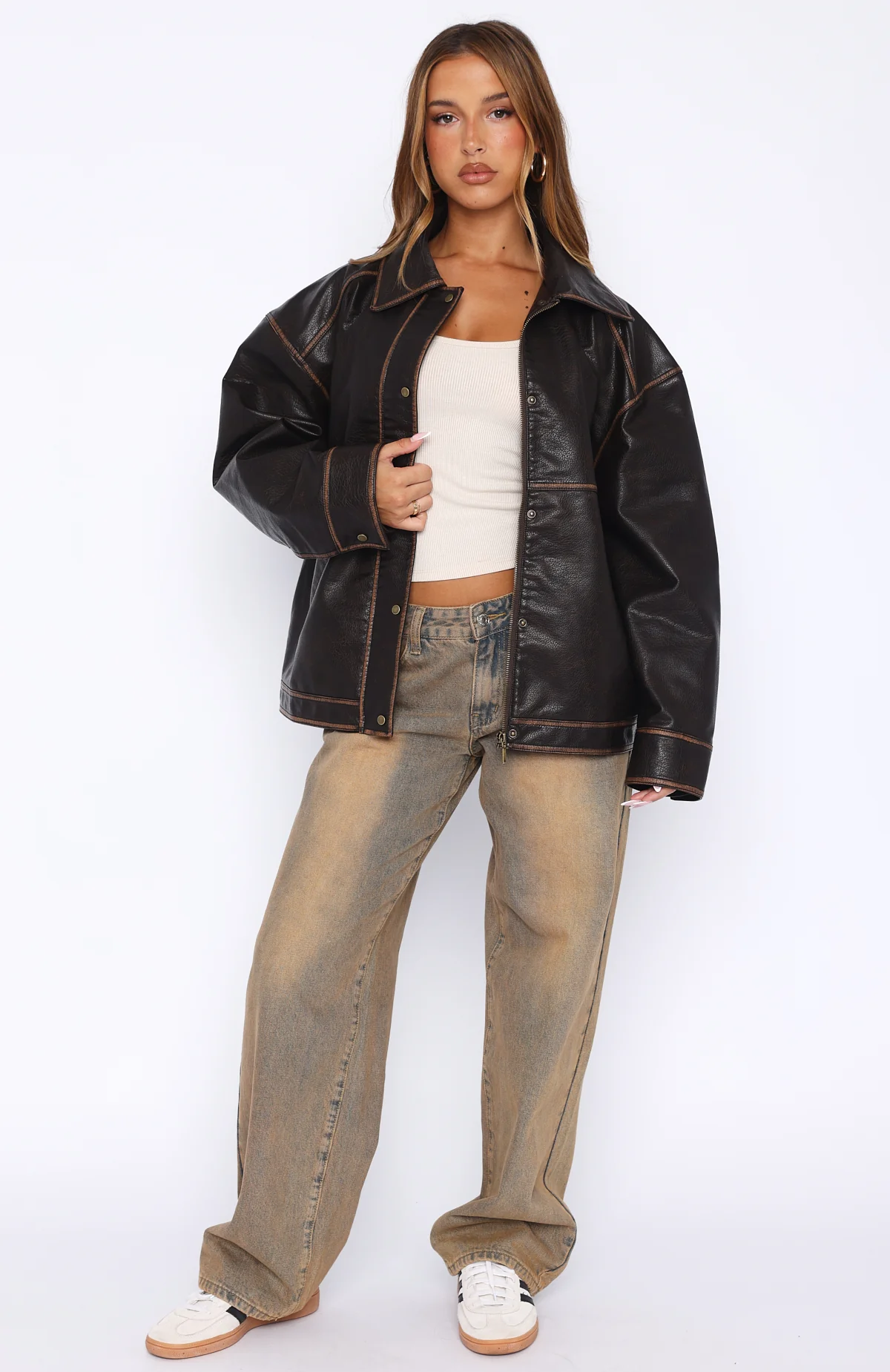A London Girl PU Jacket Washed Chocolate - Image 4