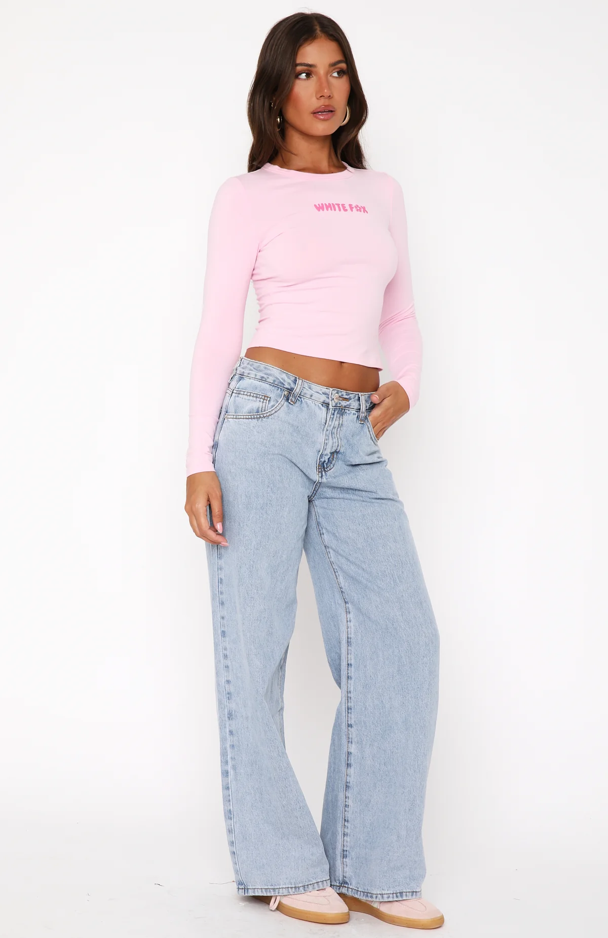 About A Girl Mid Rise Wide Leg Jeans Mid Blue - Image 4