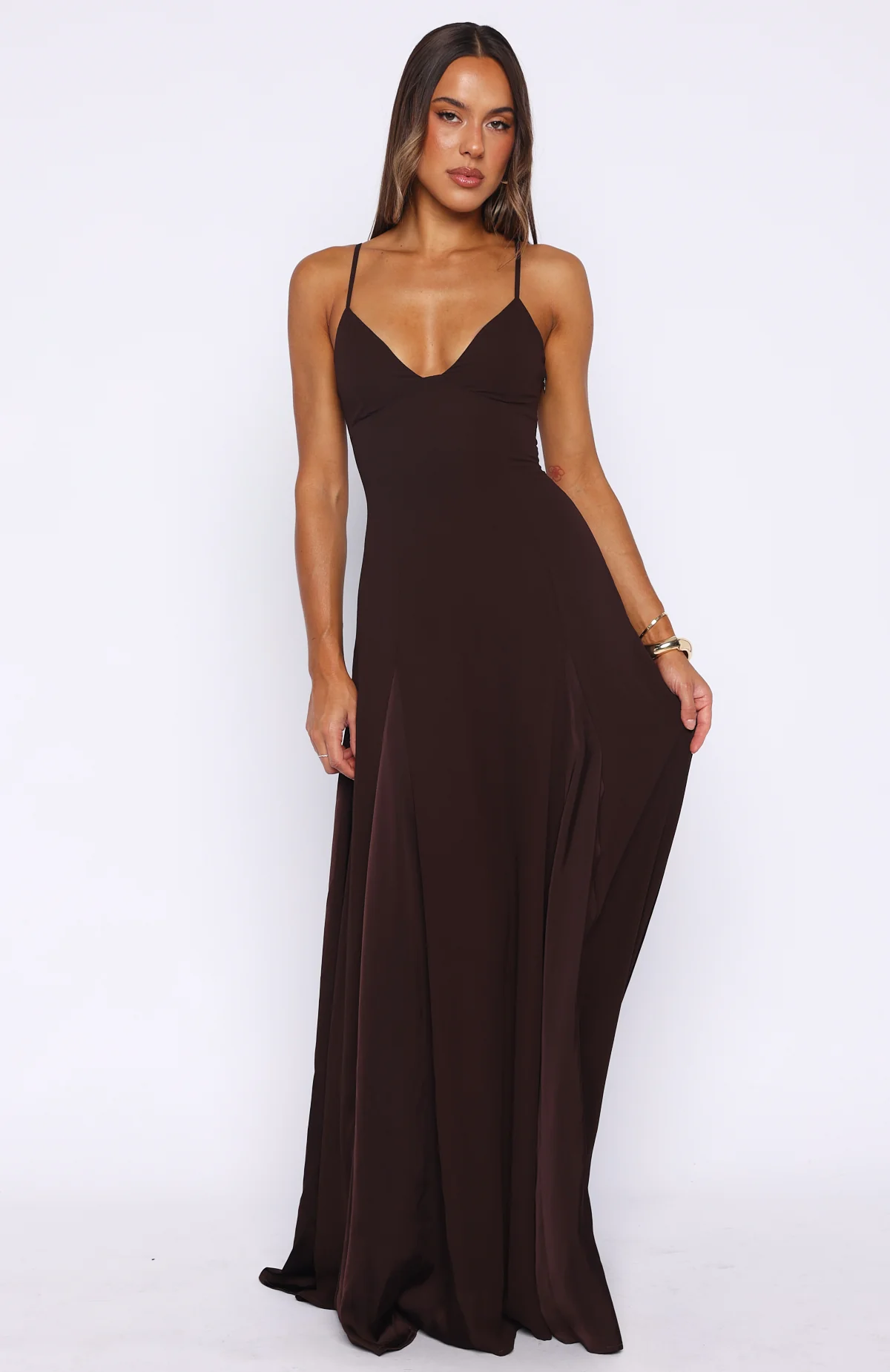 Afterparty Elegance Maxi Dress Chocolate - Image 2