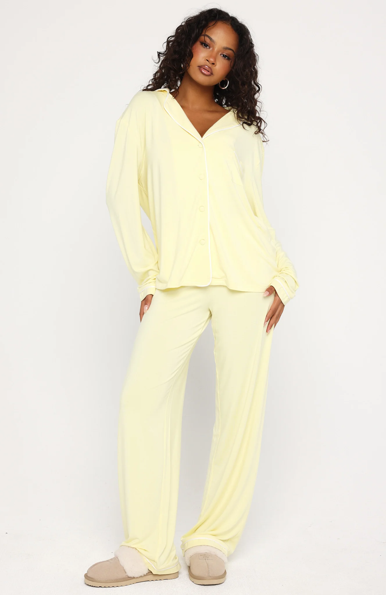 Airplane Mode Modal Wide Leg Pyjama Pants Lemon - Image 2