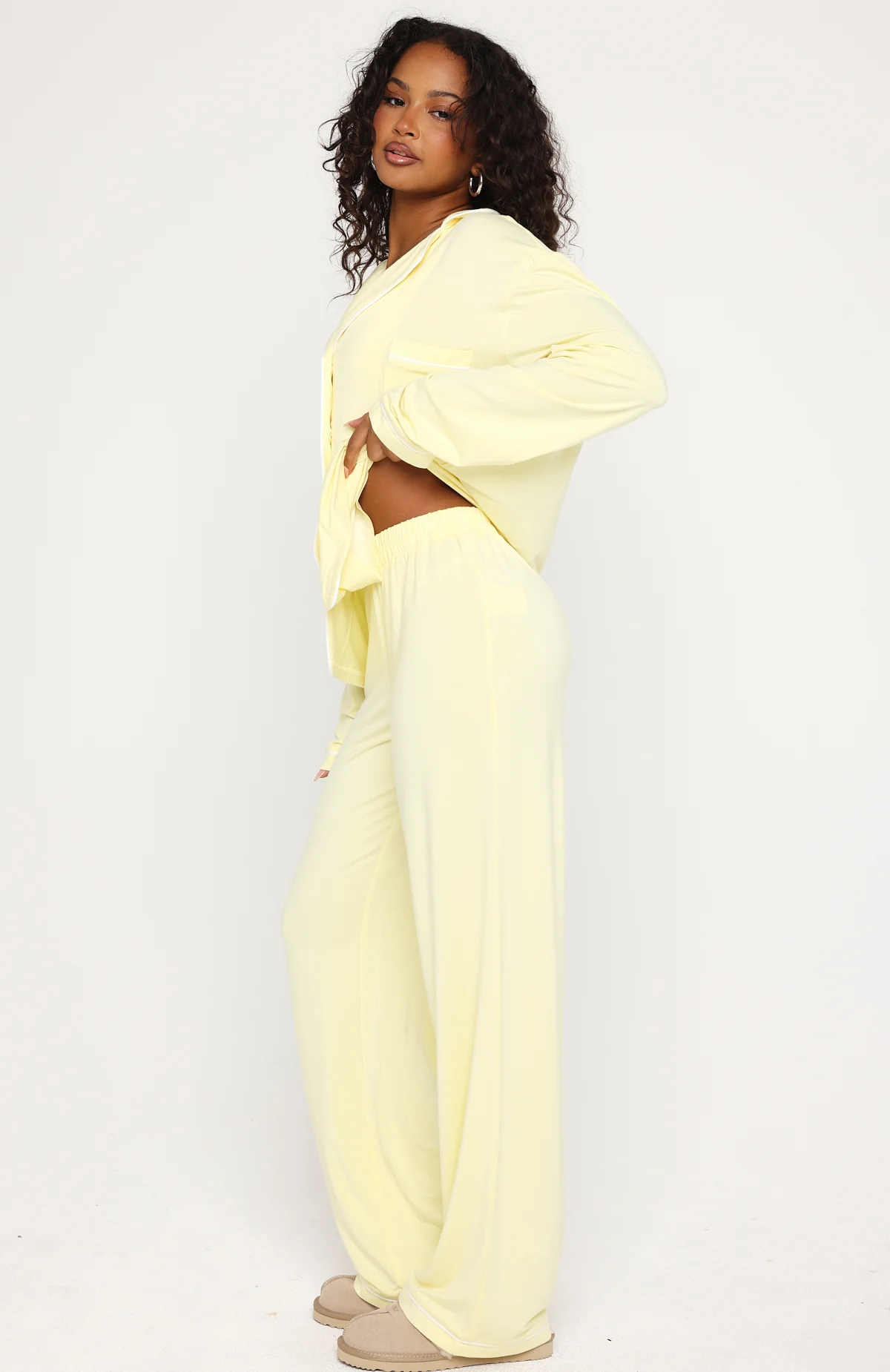 Airplane Mode Modal Wide Leg Pyjama Pants Lemon - Image 3