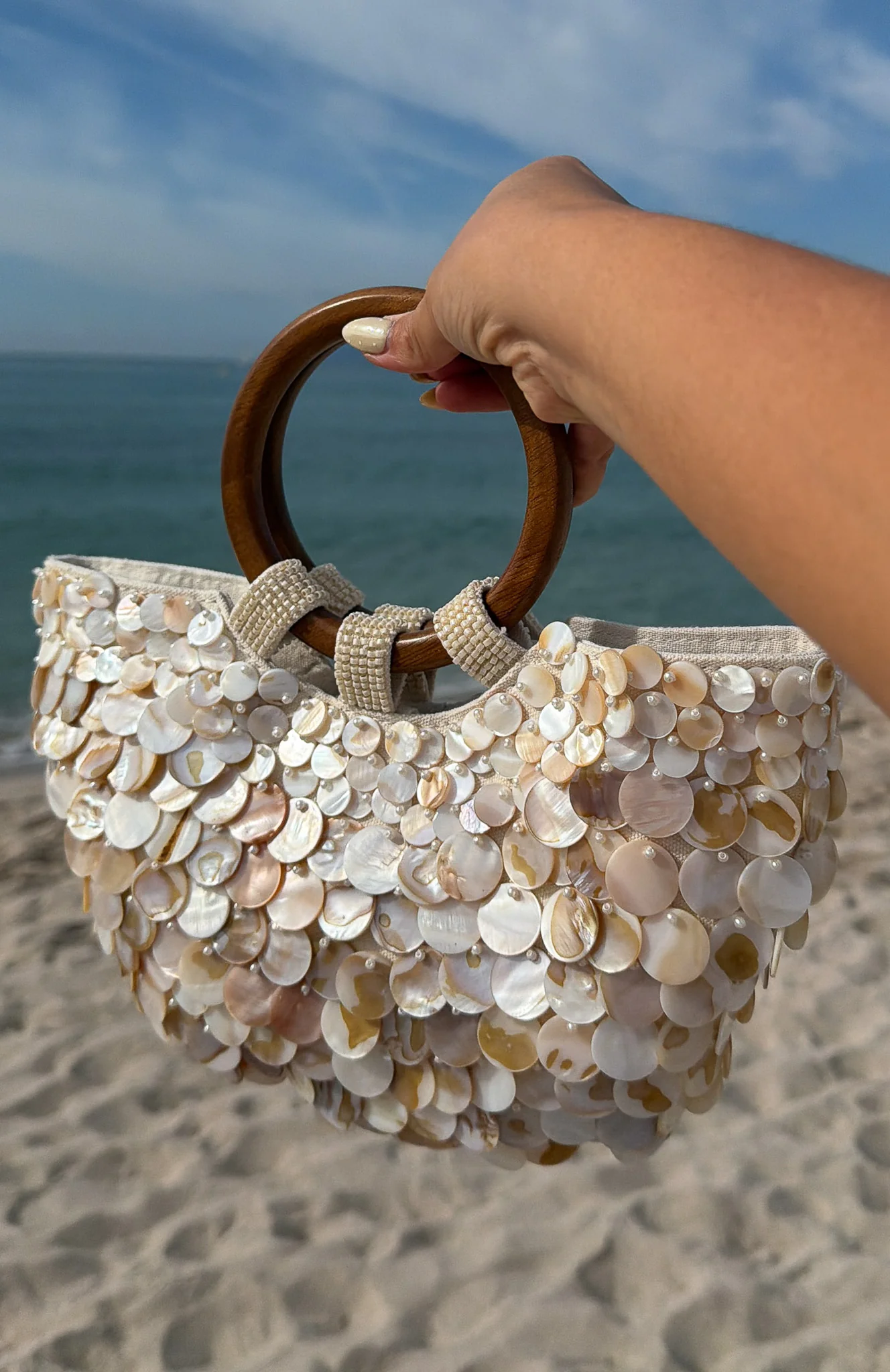 Alessandra Shell Top Handle Bag Cream - Image 8