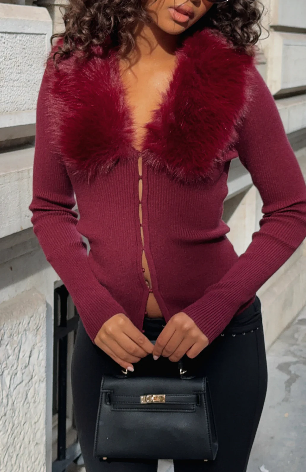 All Bundled Up Knit Cardigan Burgundy - Image 2