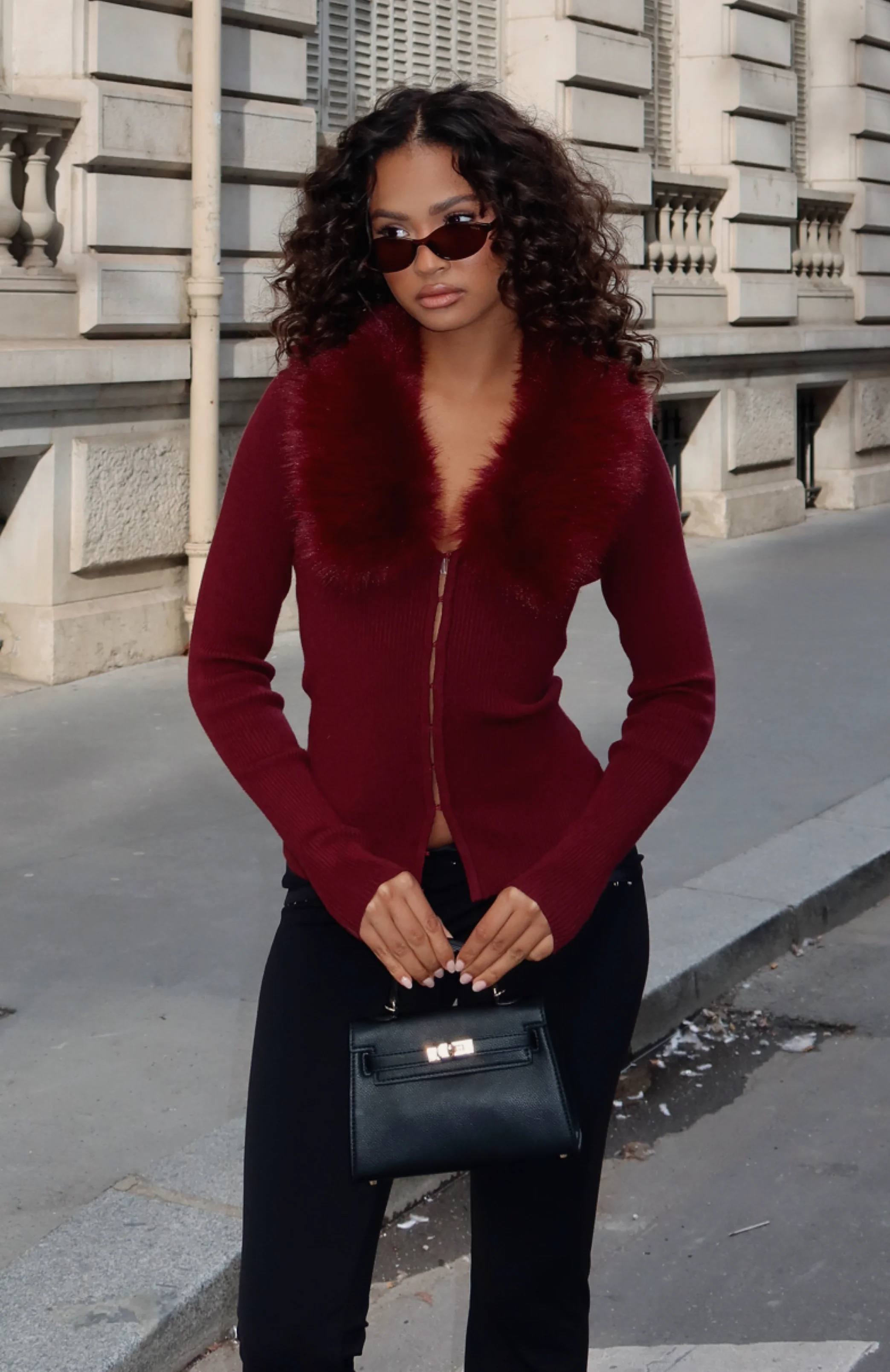 All Bundled Up Knit Cardigan Burgundy - Image 9