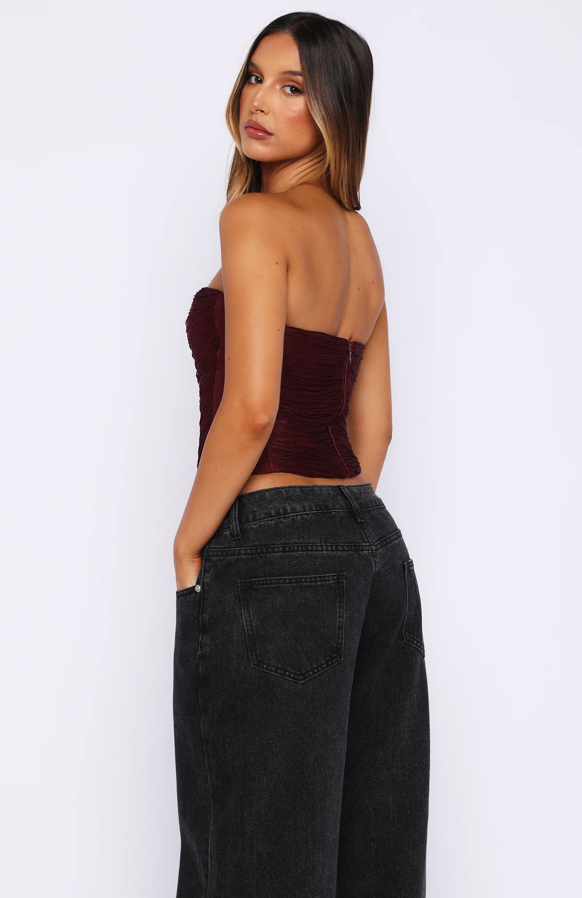 All Too Well Fringe Bustier Burgundy - Image 4