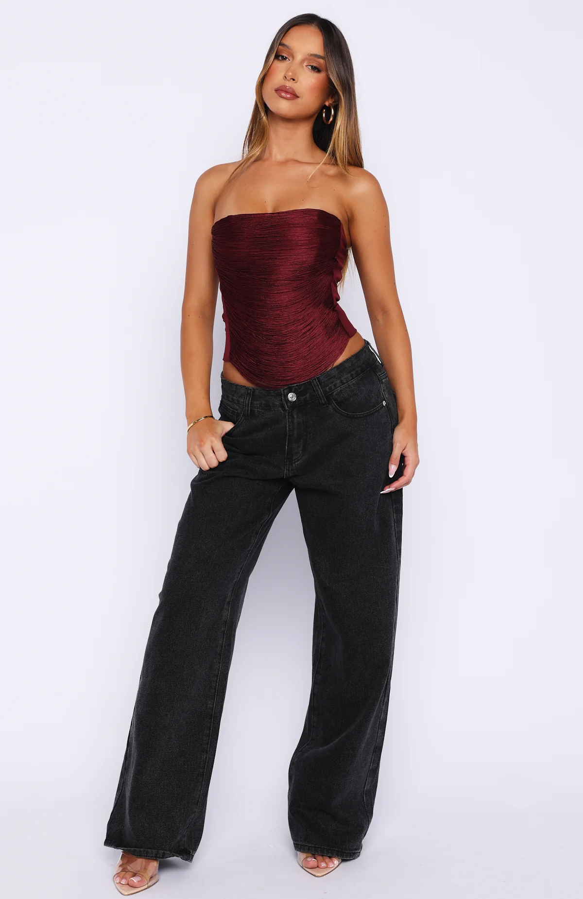 All Too Well Fringe Bustier Burgundy - Image 5