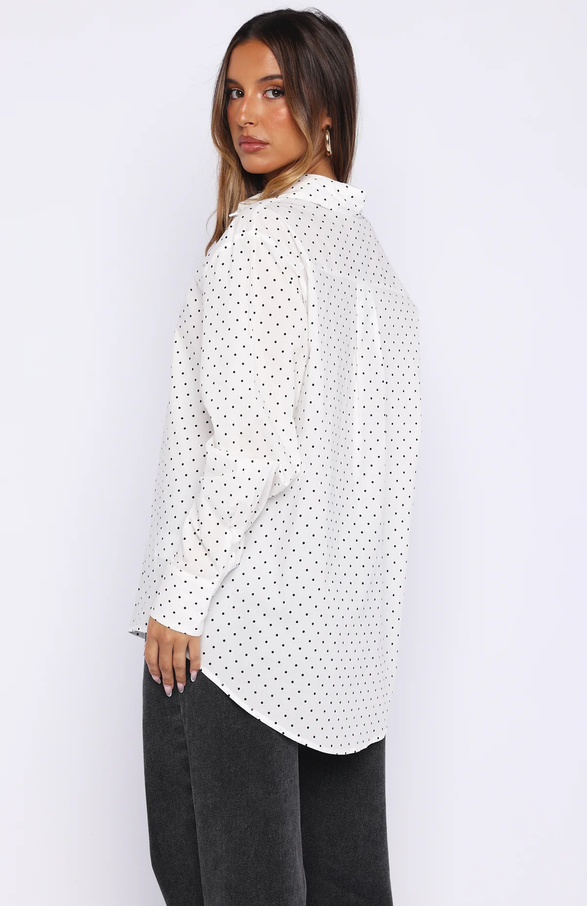 Always About Us Button Up Shirt White Polka Dot - Image 5