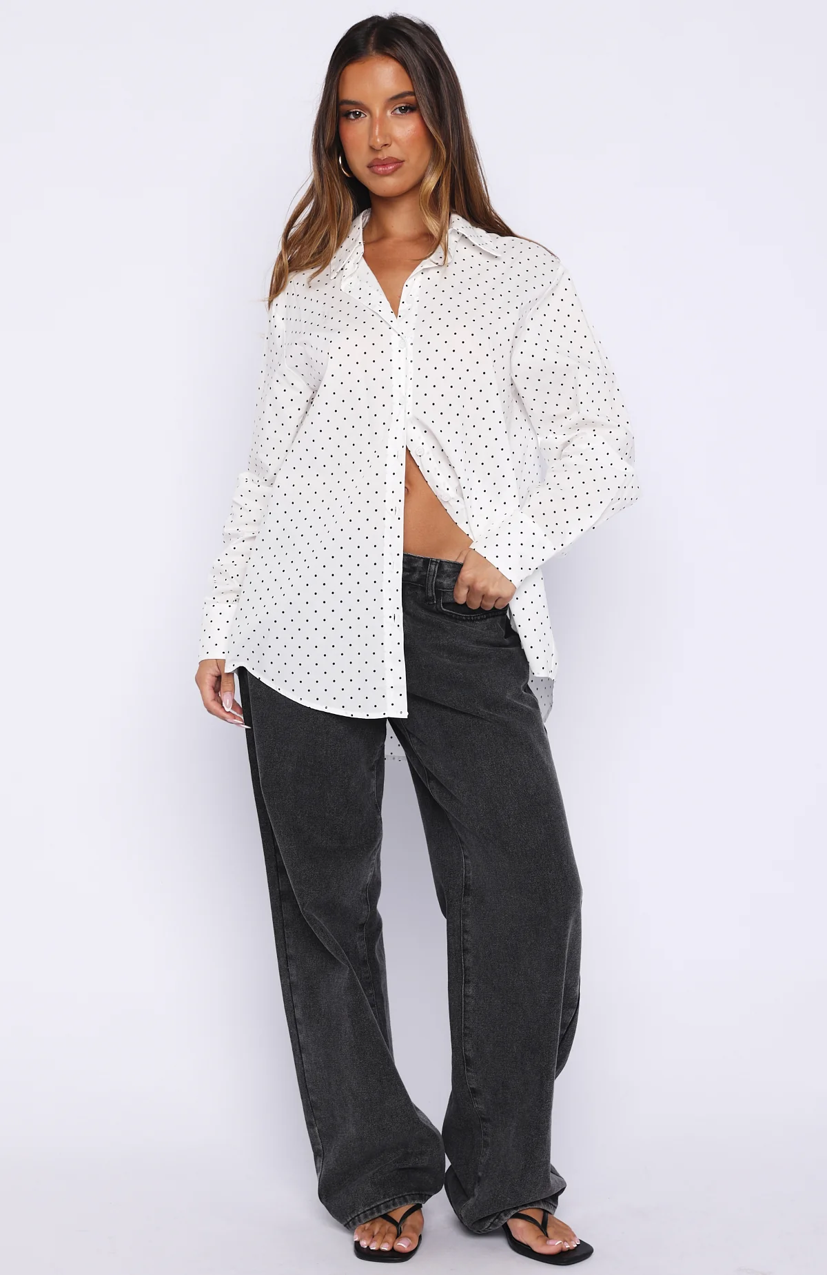 Always About Us Button Up Shirt White Polka Dot - Image 6