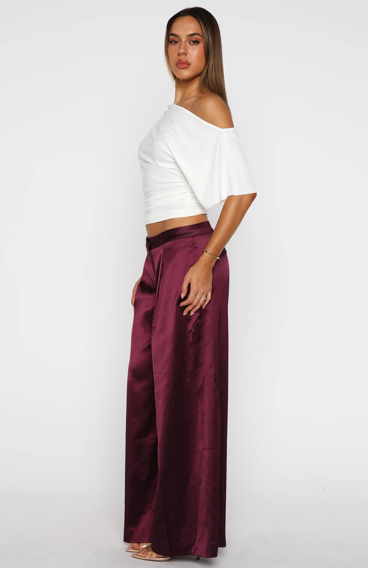 Always Punctual Wide Leg Pants Wine - Image 3