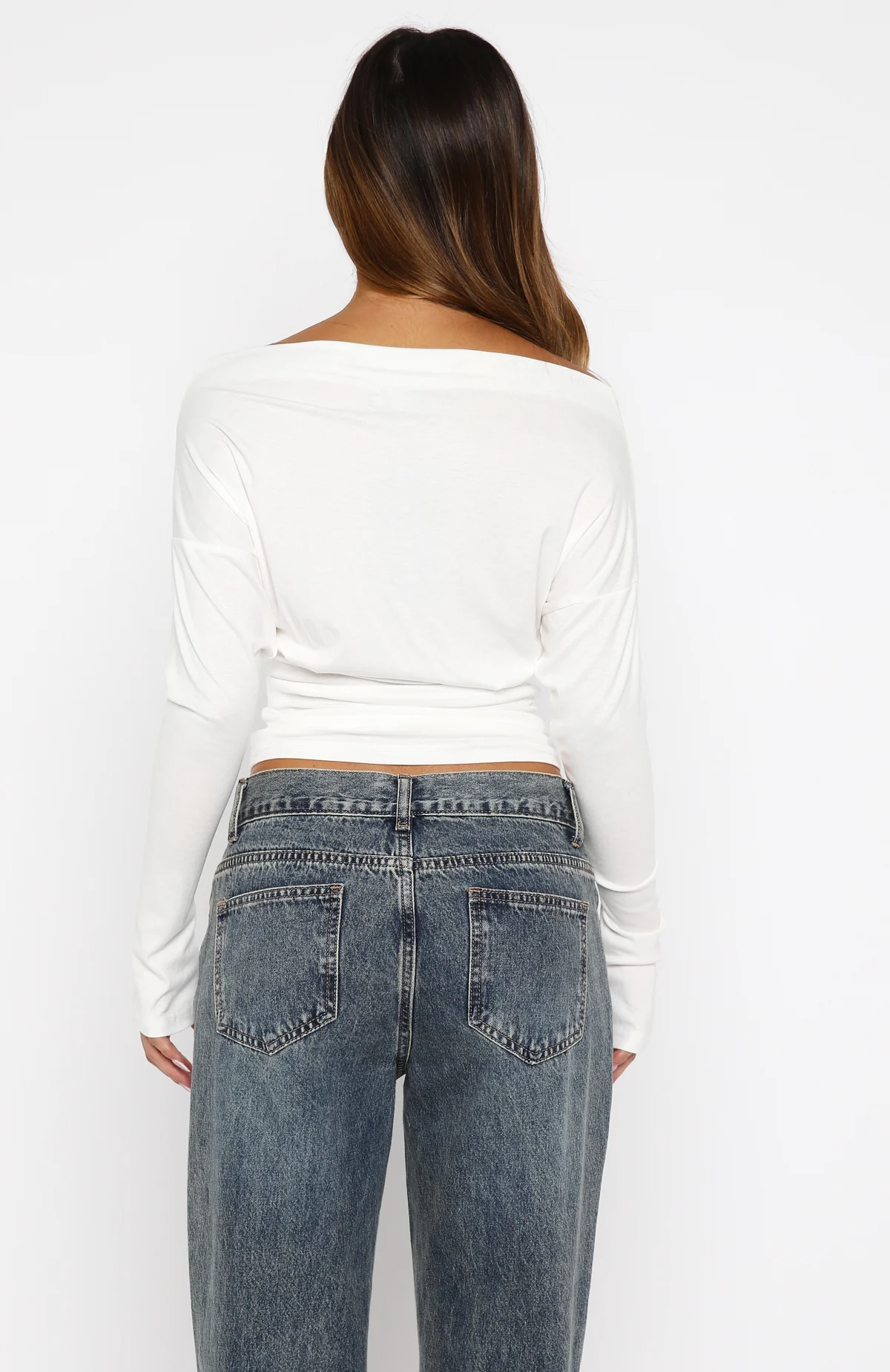 Another Time Cinched Waist Long Sleeve Top White - Image 4