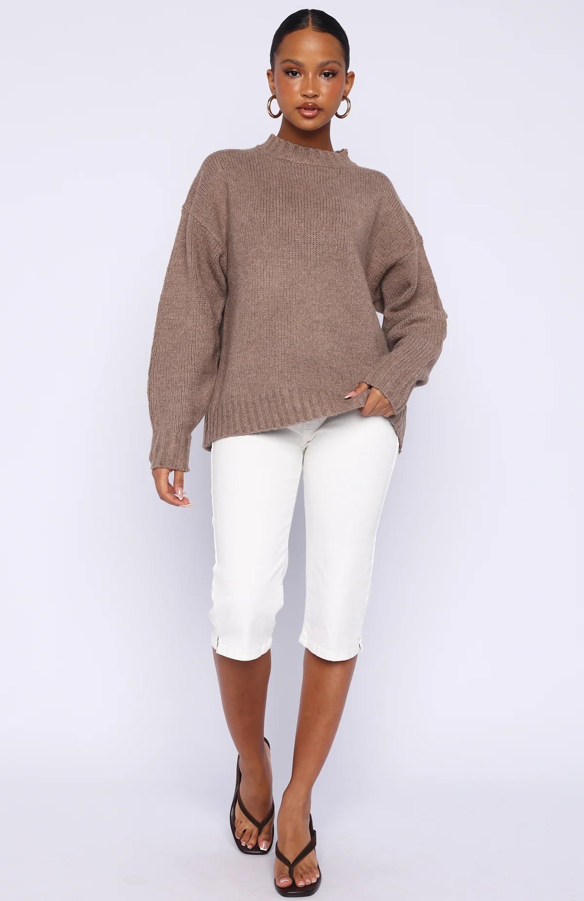 Apres Ski With Me Knit Sweater Taupe - Image 5