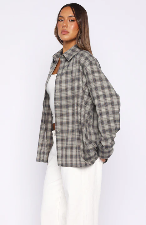 At First Light Button Up Shirt Blue/Grey Check - Image 4