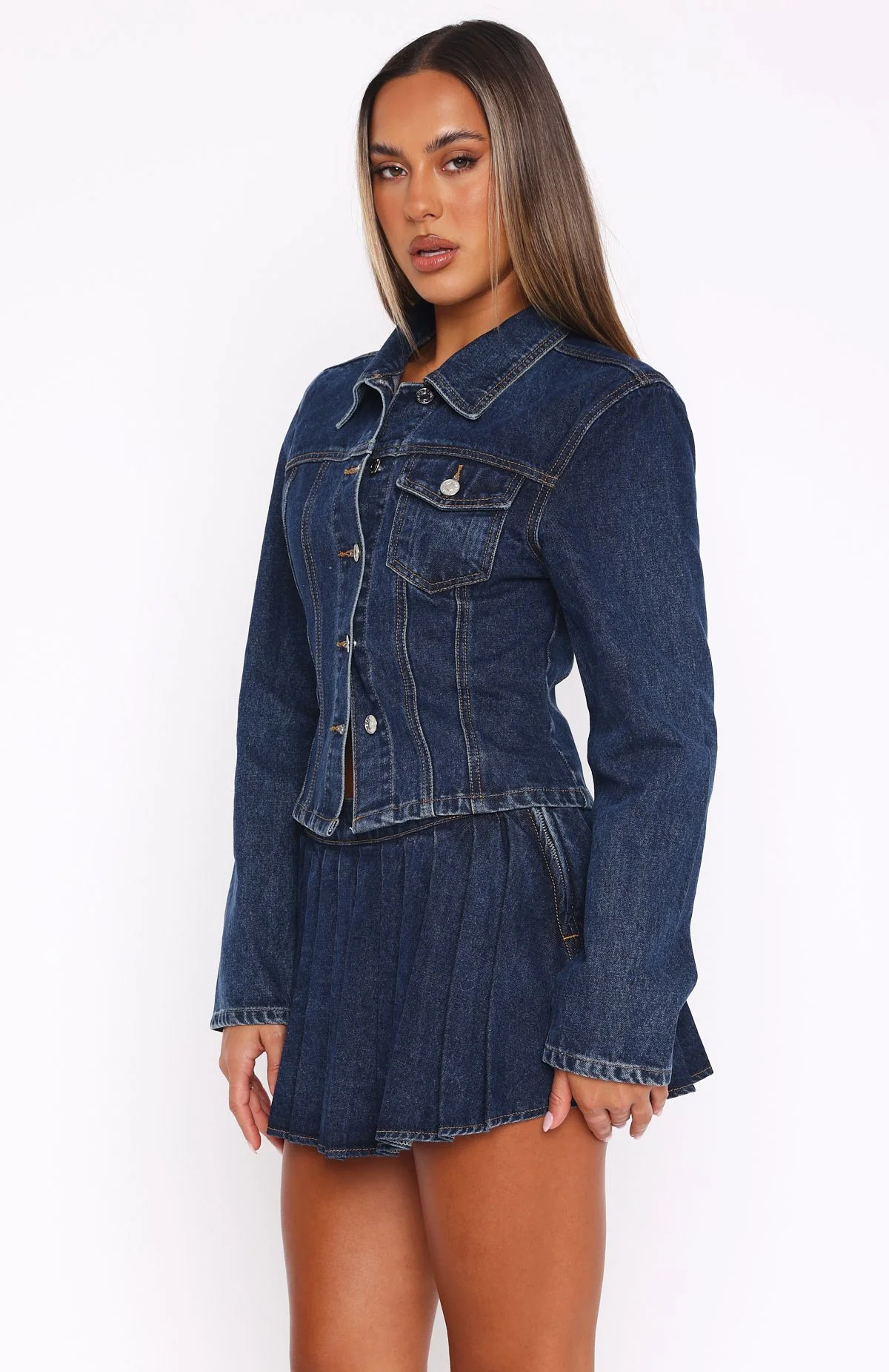 Ayla Denim Mini Skort Dark Blue - Image 3
