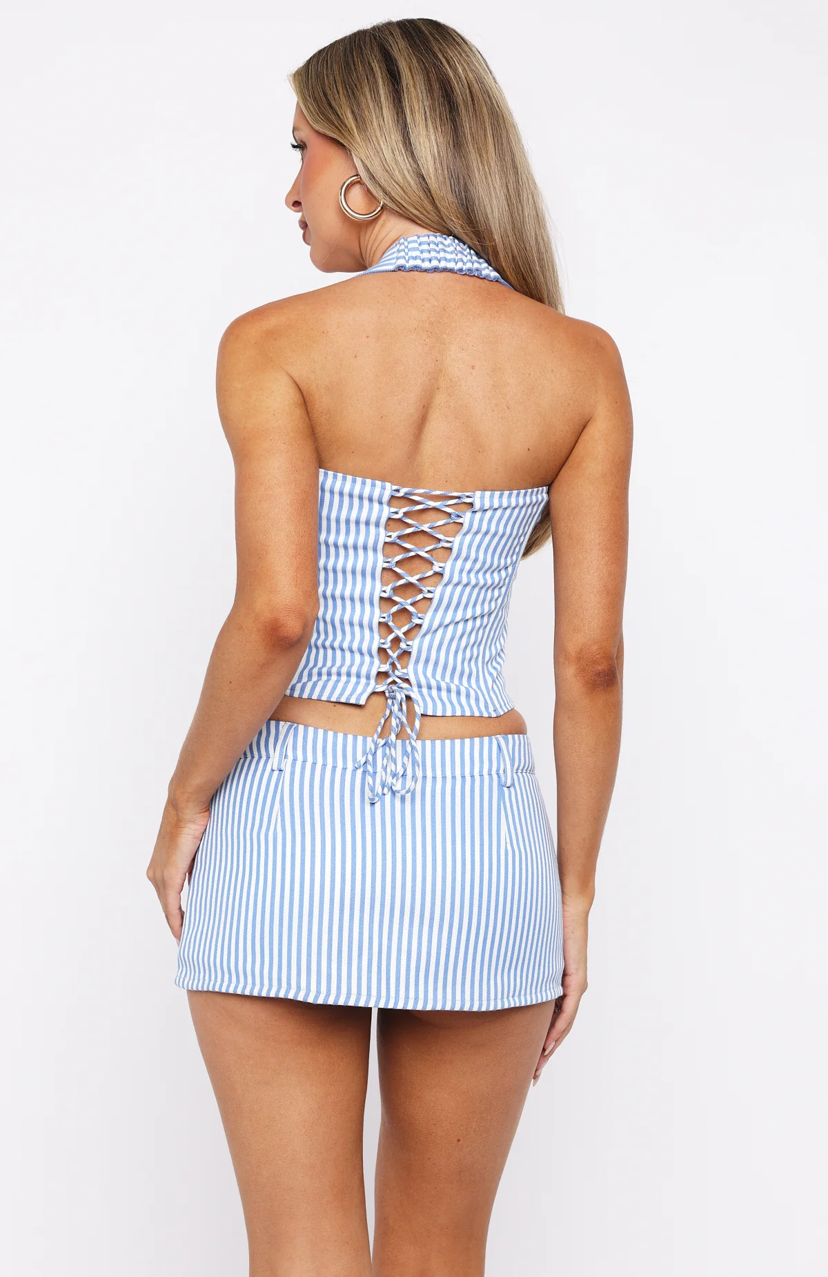 Back To Business Halter Bustier Light Blue Stripe - Image 4