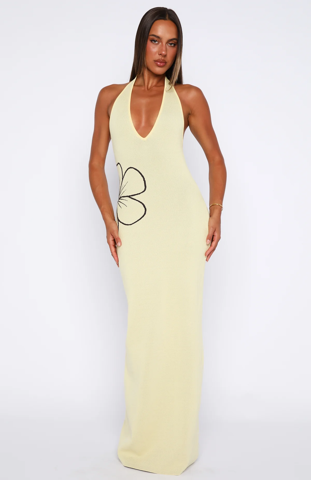 Baddie Era Knit Maxi Dress Lemon - Image 2