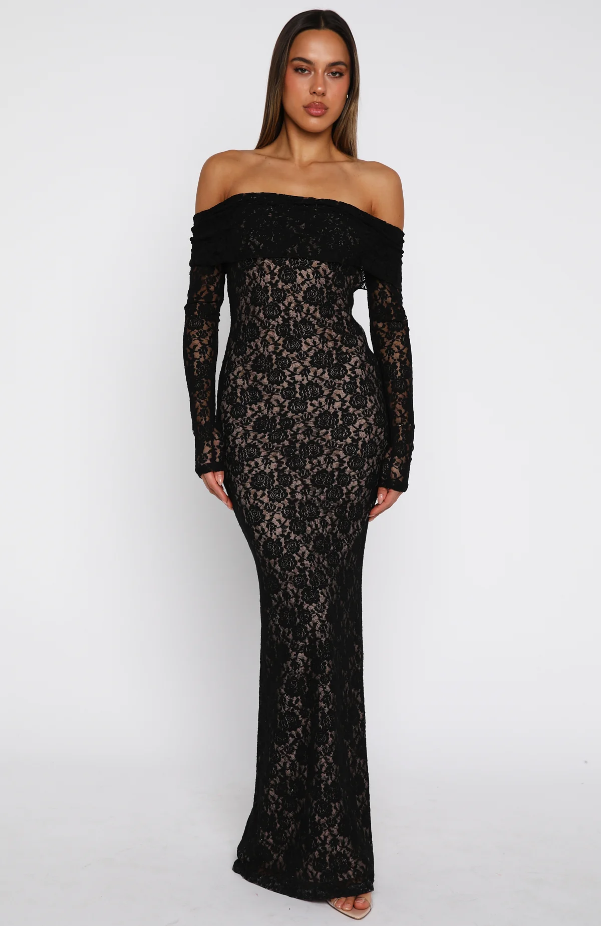 Be My Peace Lace Long Sleeve Maxi Dress Black - Image 2