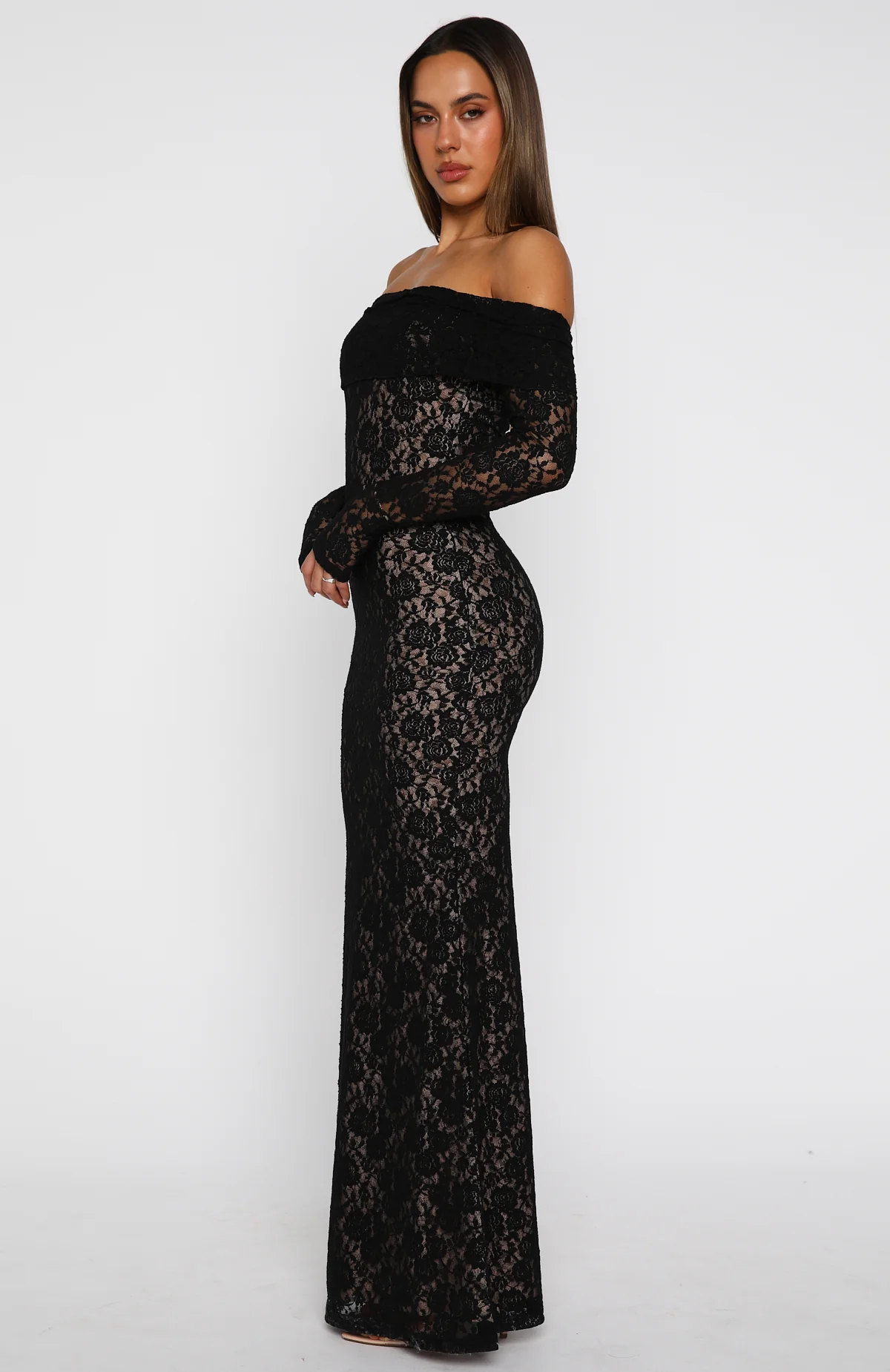 Be My Peace Lace Long Sleeve Maxi Dress Black - Image 3