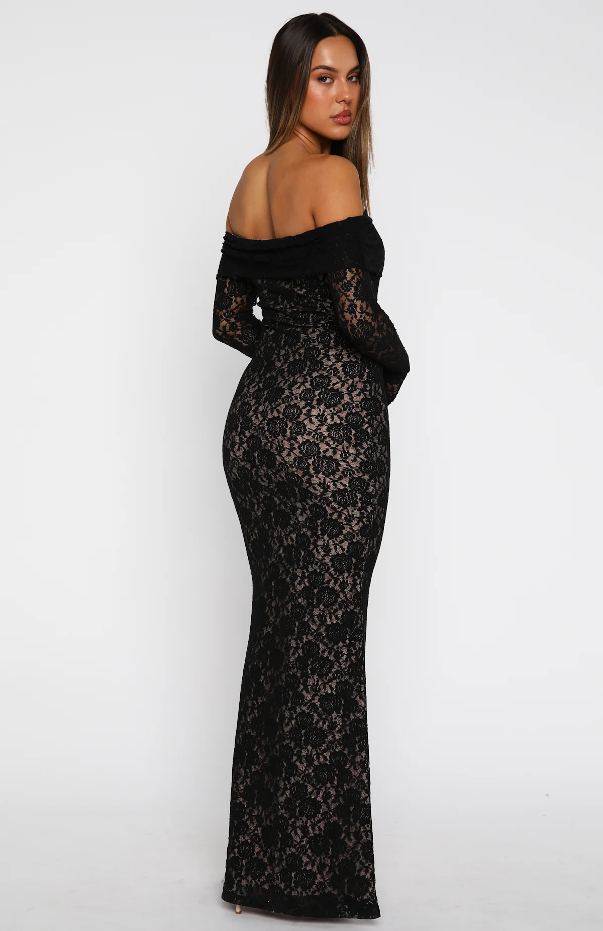 Be My Peace Lace Long Sleeve Maxi Dress Black - Image 4