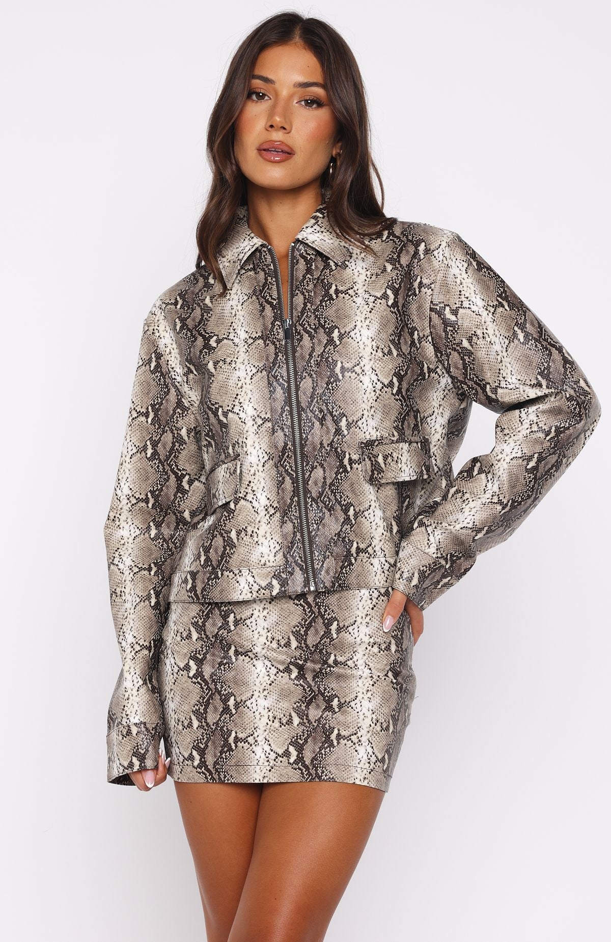 Beautiful Escape PU Jacket Tan Snake - Image 3