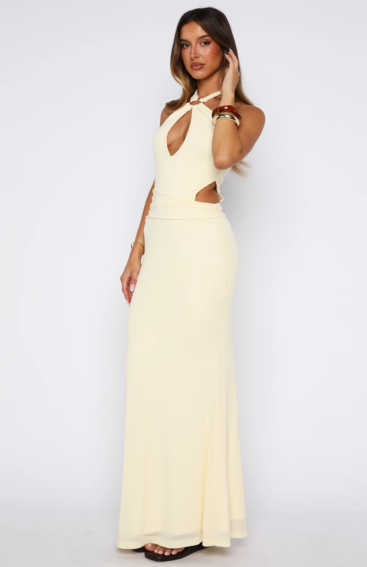 Beautiful Inside Out Halter Maxi Dress Lemon - Image 4