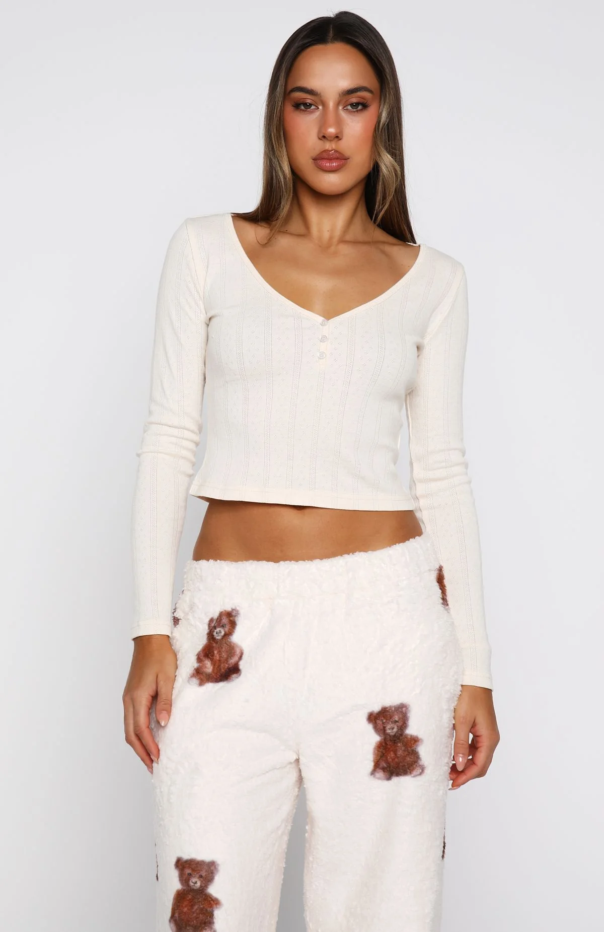 Bedtime Glow Long Sleeve Pyjama Top Cream - Image 2