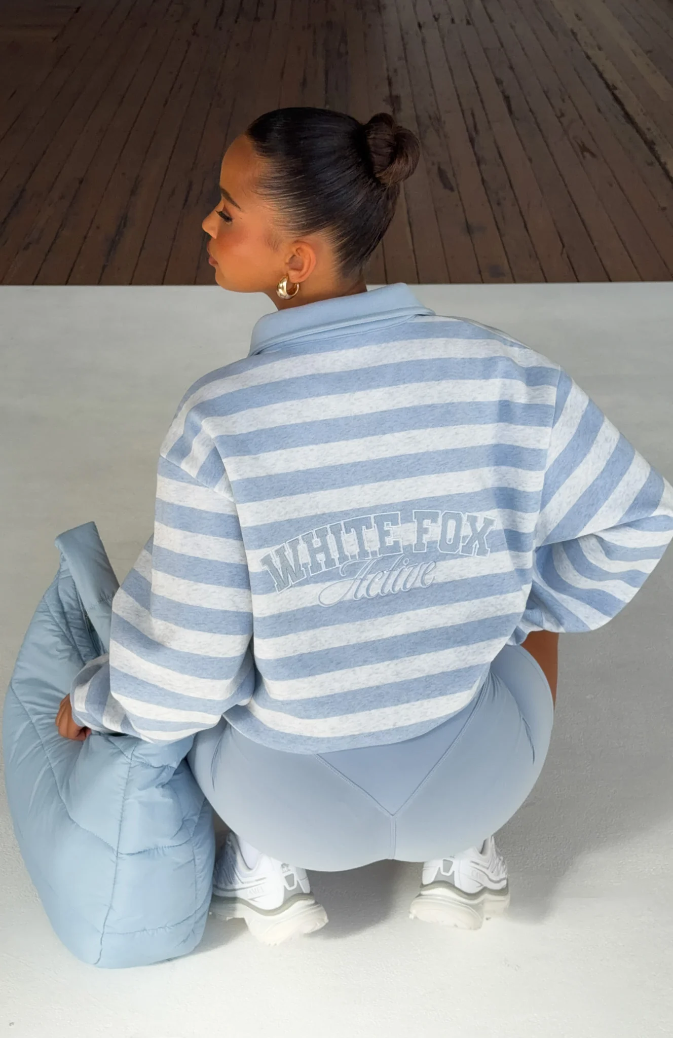 Best Influence Oversized Henley Sweater Grey Marle / Blue Stripe - Image 2