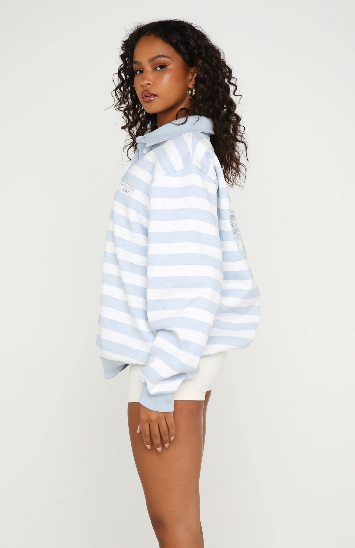 Best Influence Oversized Henley Sweater Grey Marle / Blue Stripe - Image 4