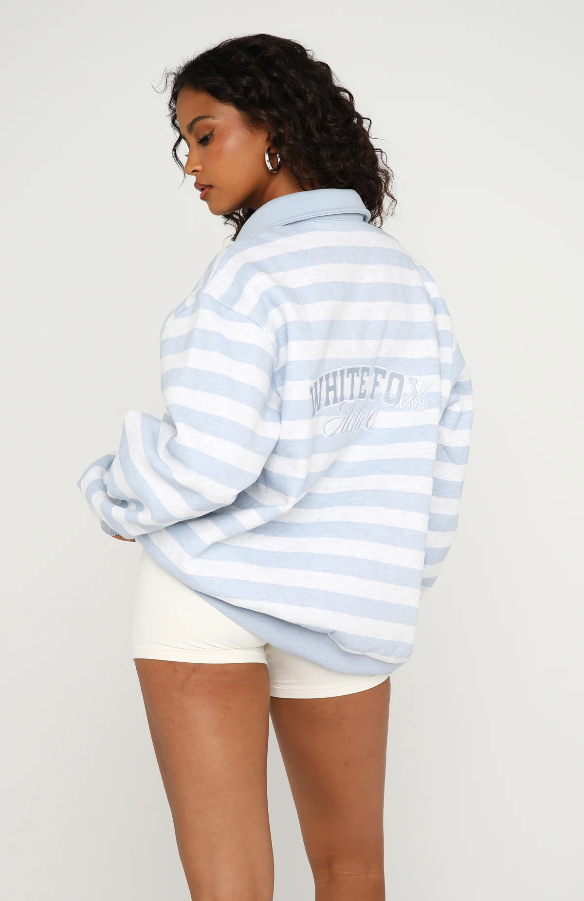 Best Influence Oversized Henley Sweater Grey Marle / Blue Stripe - Image 5