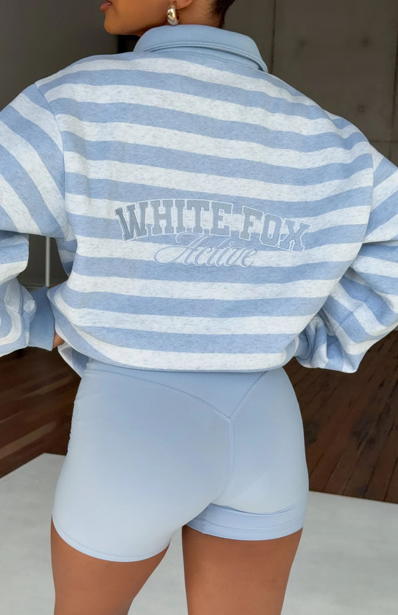 Best Influence Oversized Henley Sweater Grey Marle / Blue Stripe - Image 7