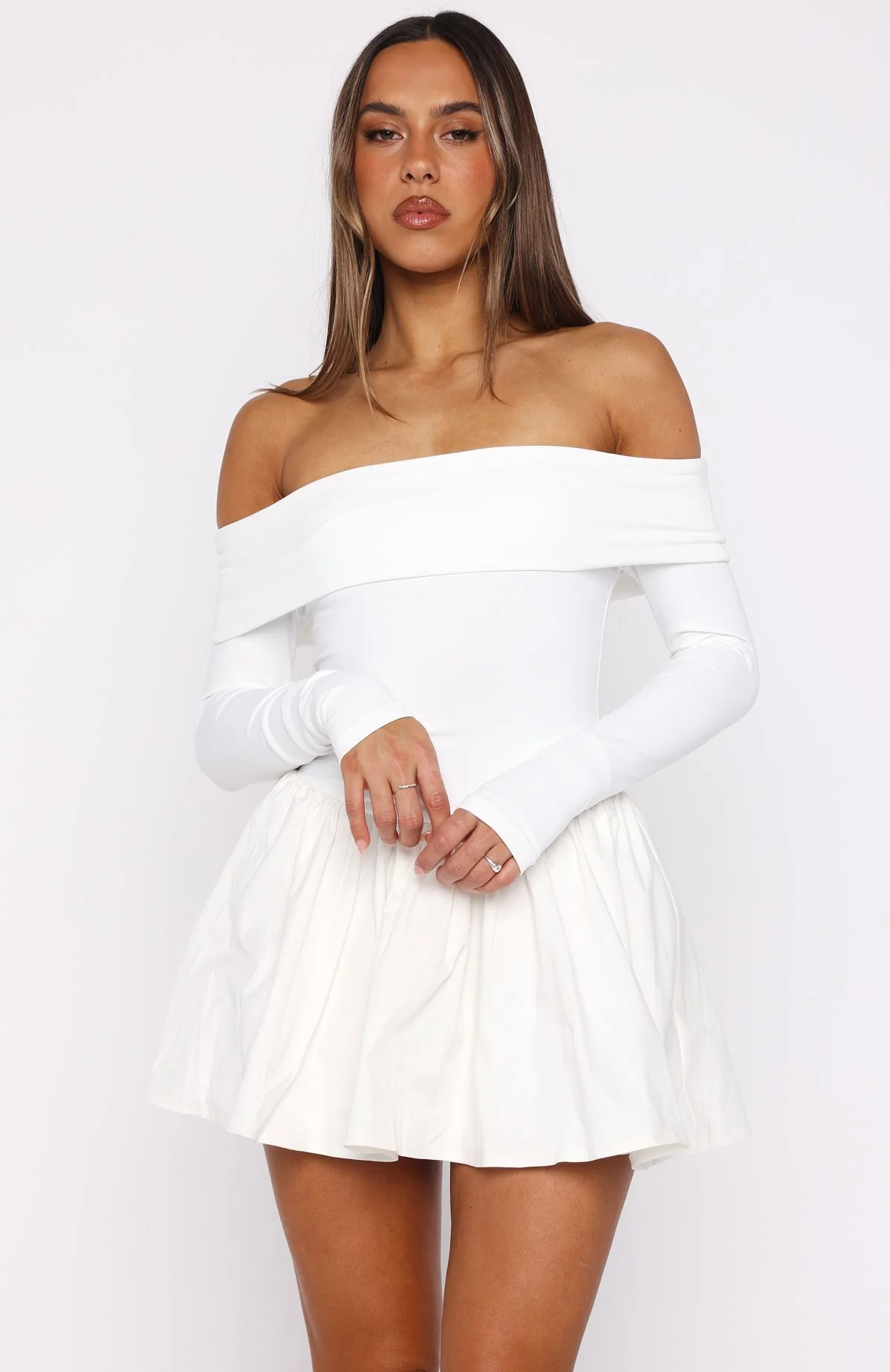 Big Reveal Long Sleeve Mini Dress Off White - Image 2