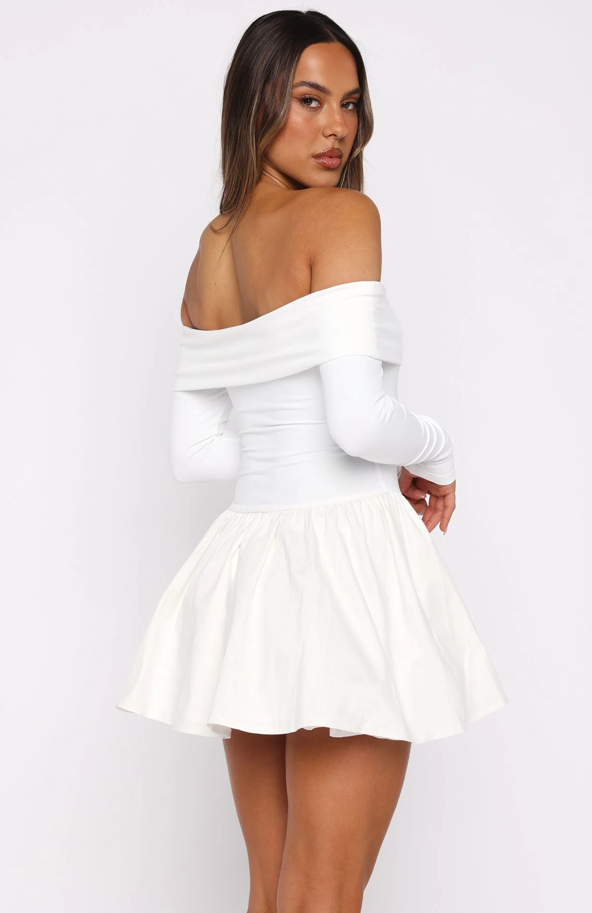 Big Reveal Long Sleeve Mini Dress Off White - Image 4