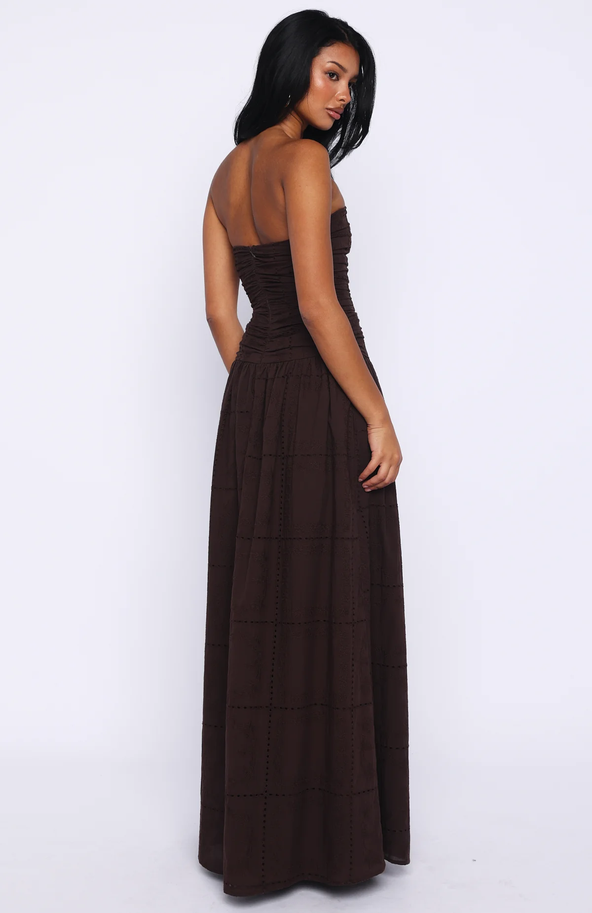Bittersweet Babe Strapless Broderie Maxi Dress Chocolate - Image 5