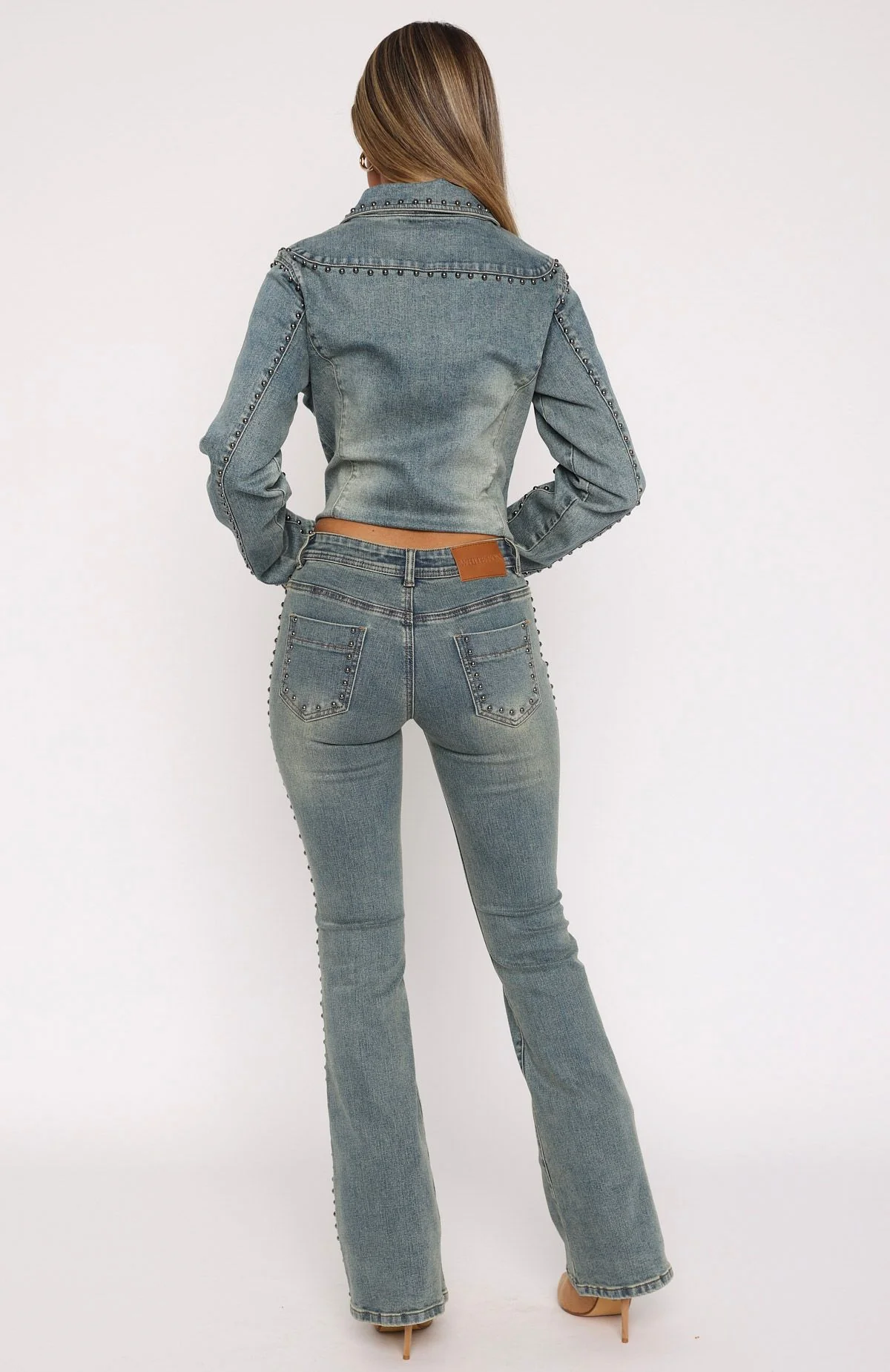 Blake Low Rise Studded Flare Jeans Brown Blue - Image 4