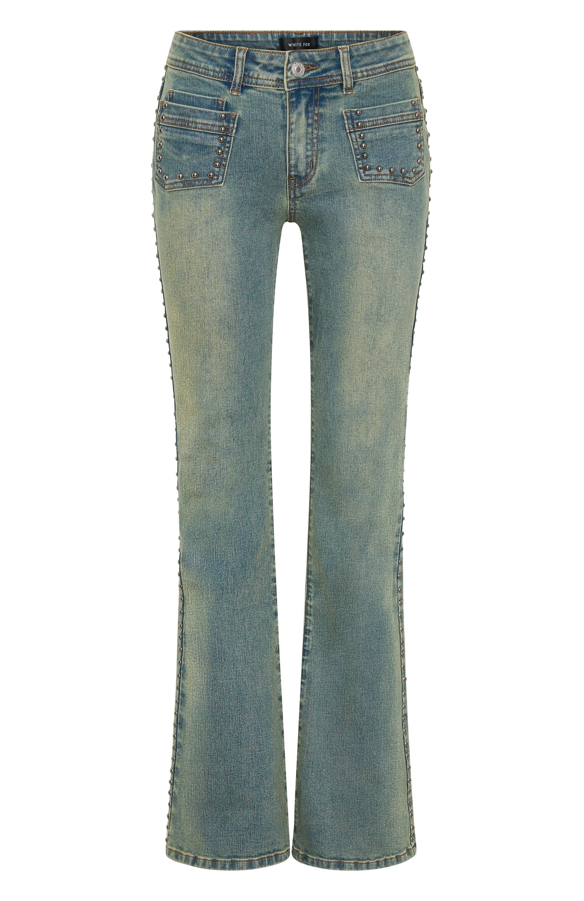 Blake Low Rise Studded Flare Jeans Brown Blue - Image 5