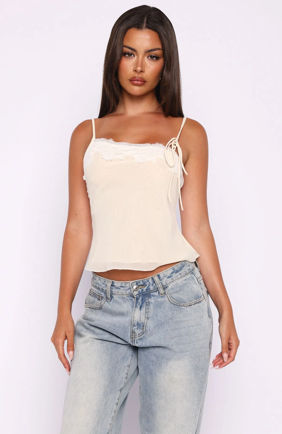 Blissfully Bold Lace Cami Top Cream - Image 2