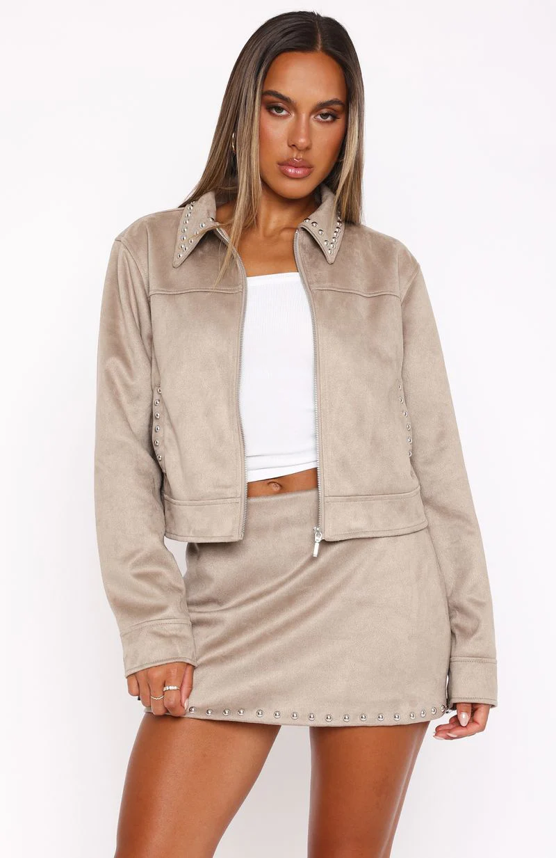 Born In The USA Faux Suede Jacket Beige - Image 2