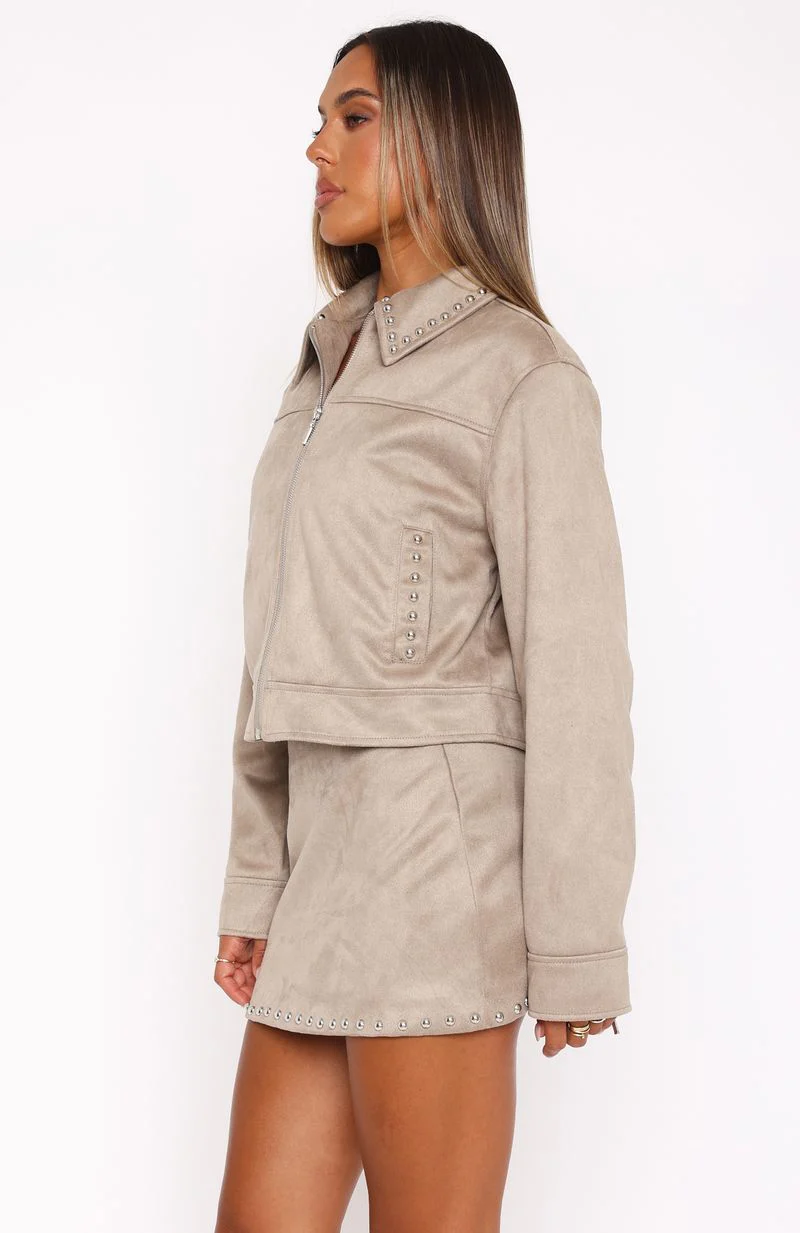 Born In The USA Faux Suede Jacket Beige - Image 3