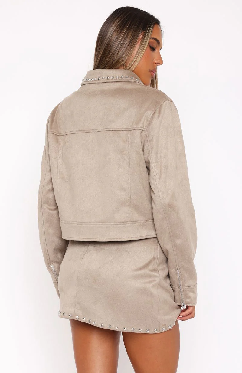 Born In The USA Faux Suede Jacket Beige - Image 4