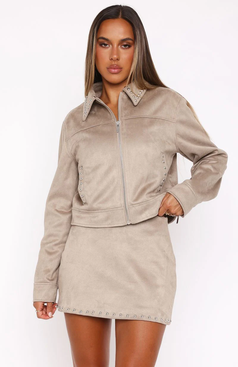 Born In The USA Faux Suede Mini Skirt Beige - Image 2