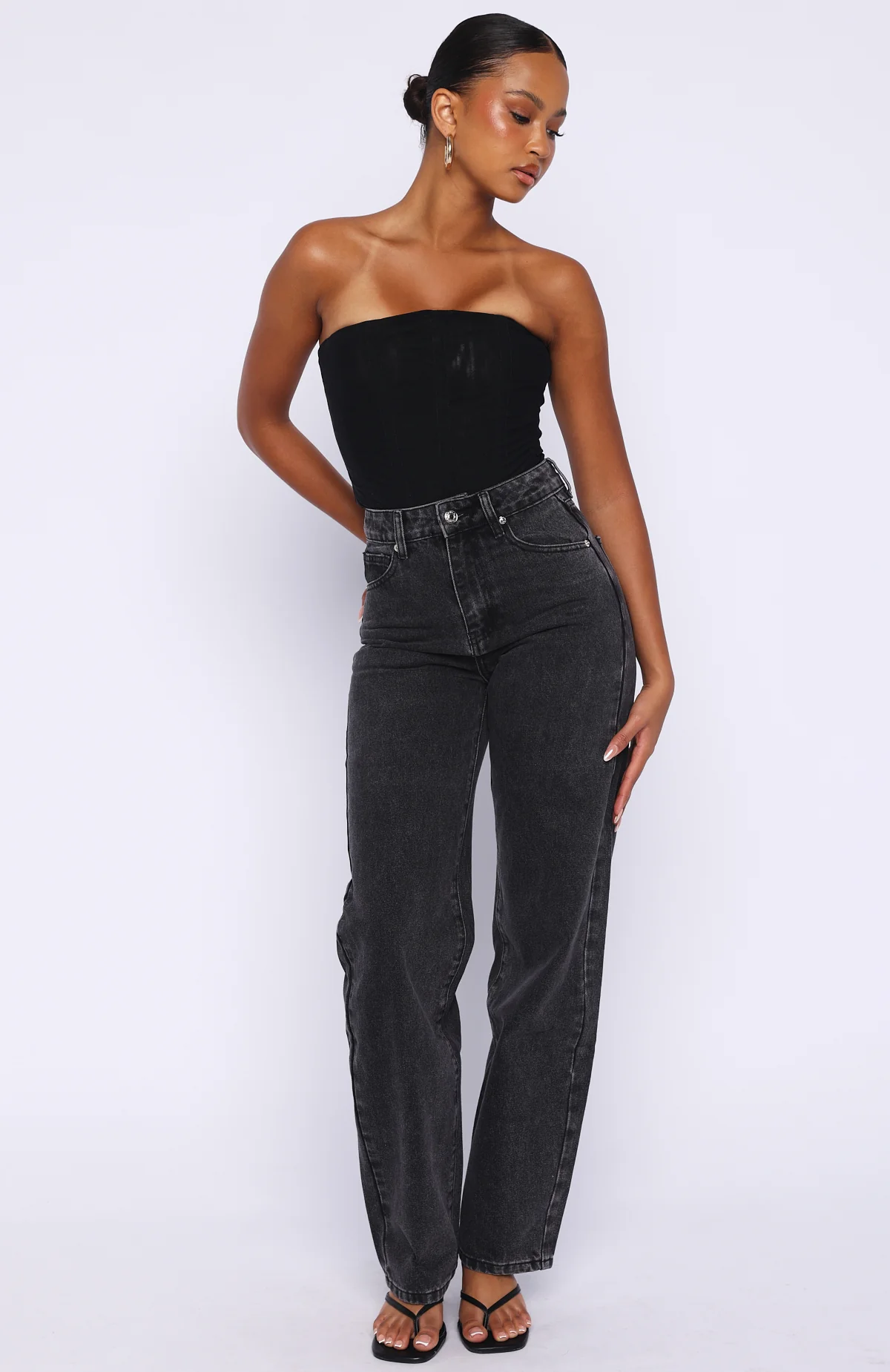 Born To Shine High Waisted Barrel Jeans Black Acid - Image 2