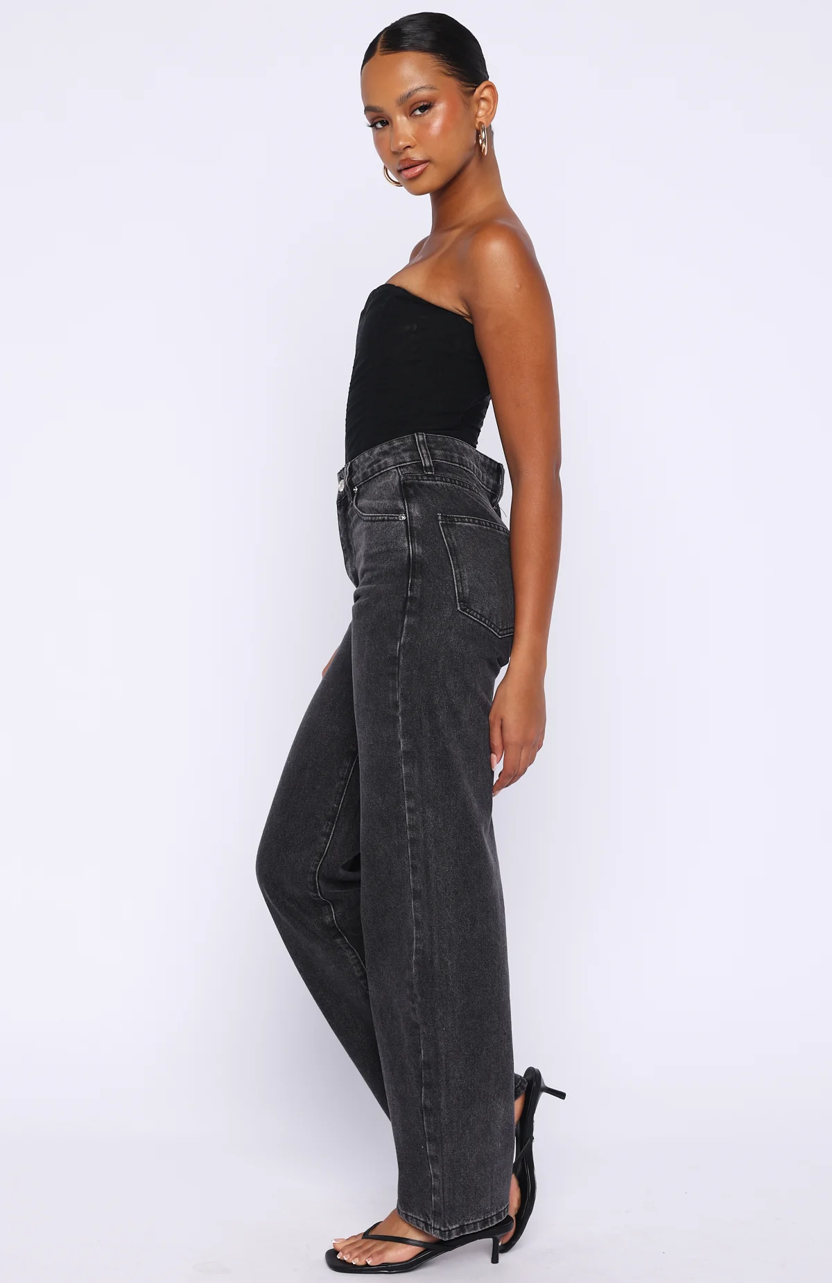 Born To Shine High Waisted Barrel Jeans Black Acid - Image 3