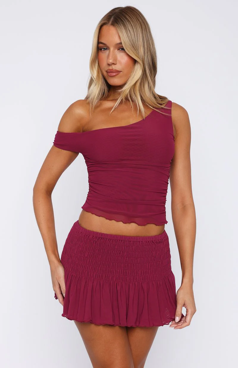 Break The Limits Shirred Mini Skirt Berry - Image 2