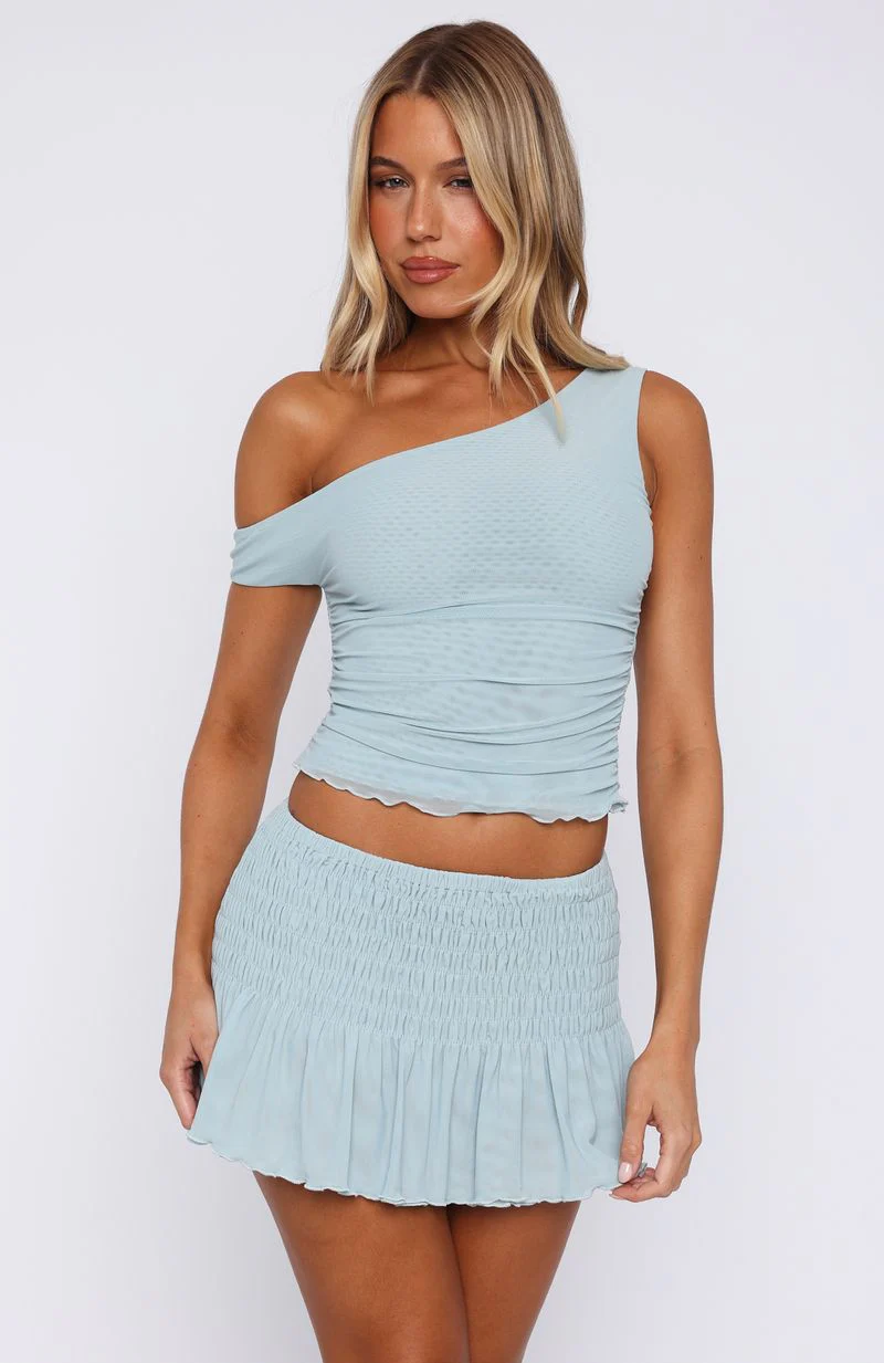 Break The Limits Shirred Mini Skirt Powder Blue - Image 2
