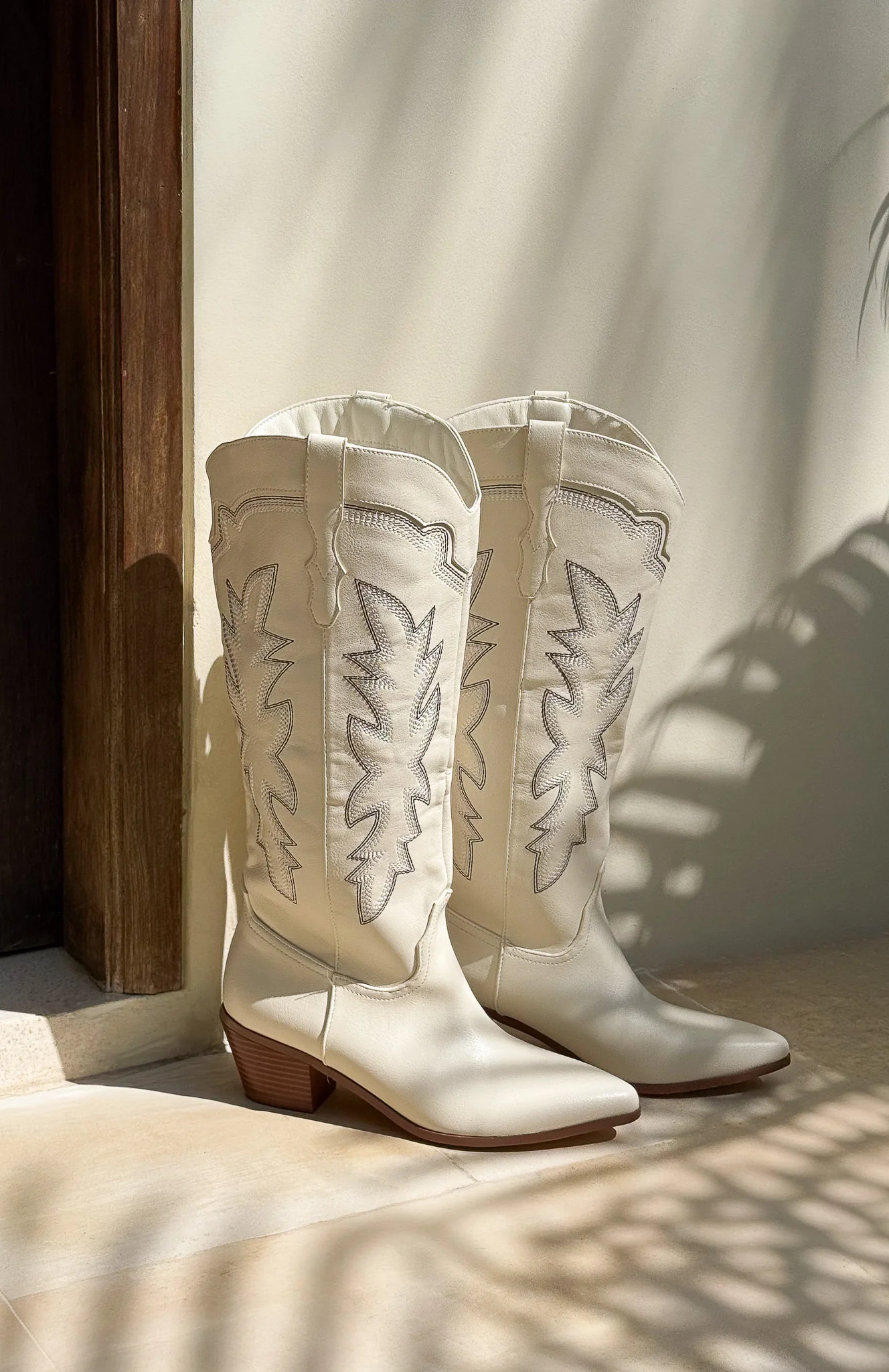 Briar Knee High Cowboy Boots Cream - Image 5