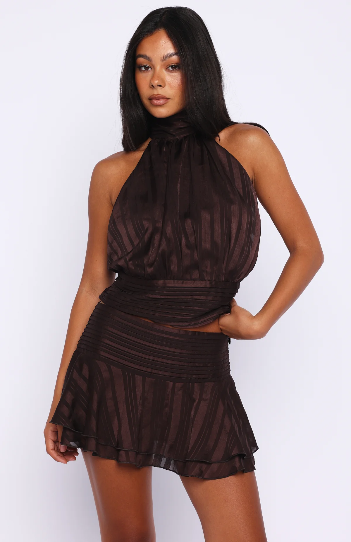 Brightened My Day Mini Skirt Chocolate - Image 3