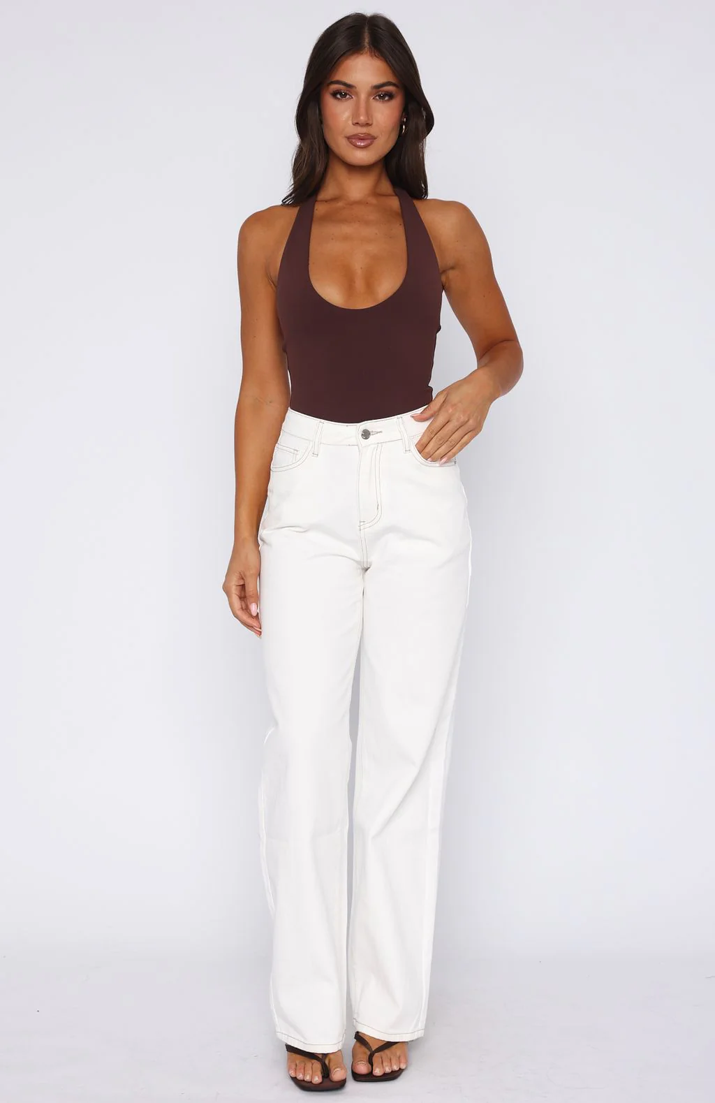 Bring The Style High Rise Wide Leg Jeans Off White - Image 3