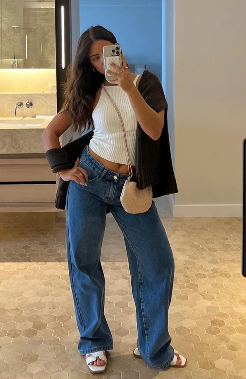 Bring The Style Low Rise Wide Leg Jeans Admiral Blue - Image 7