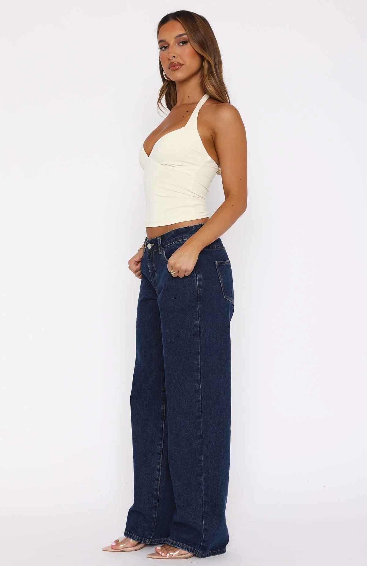 Bring The Style Low Rise Wide Leg Jeans Dark Blue - Image 3